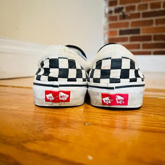 RARE🔥 VANS Classic Slip On Checkerboard Racing Flag White Black Sz 7. Mens Shoe - Picture 15 of 16
